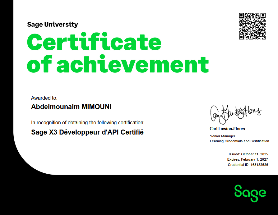 Sage X3 Développeur d'API